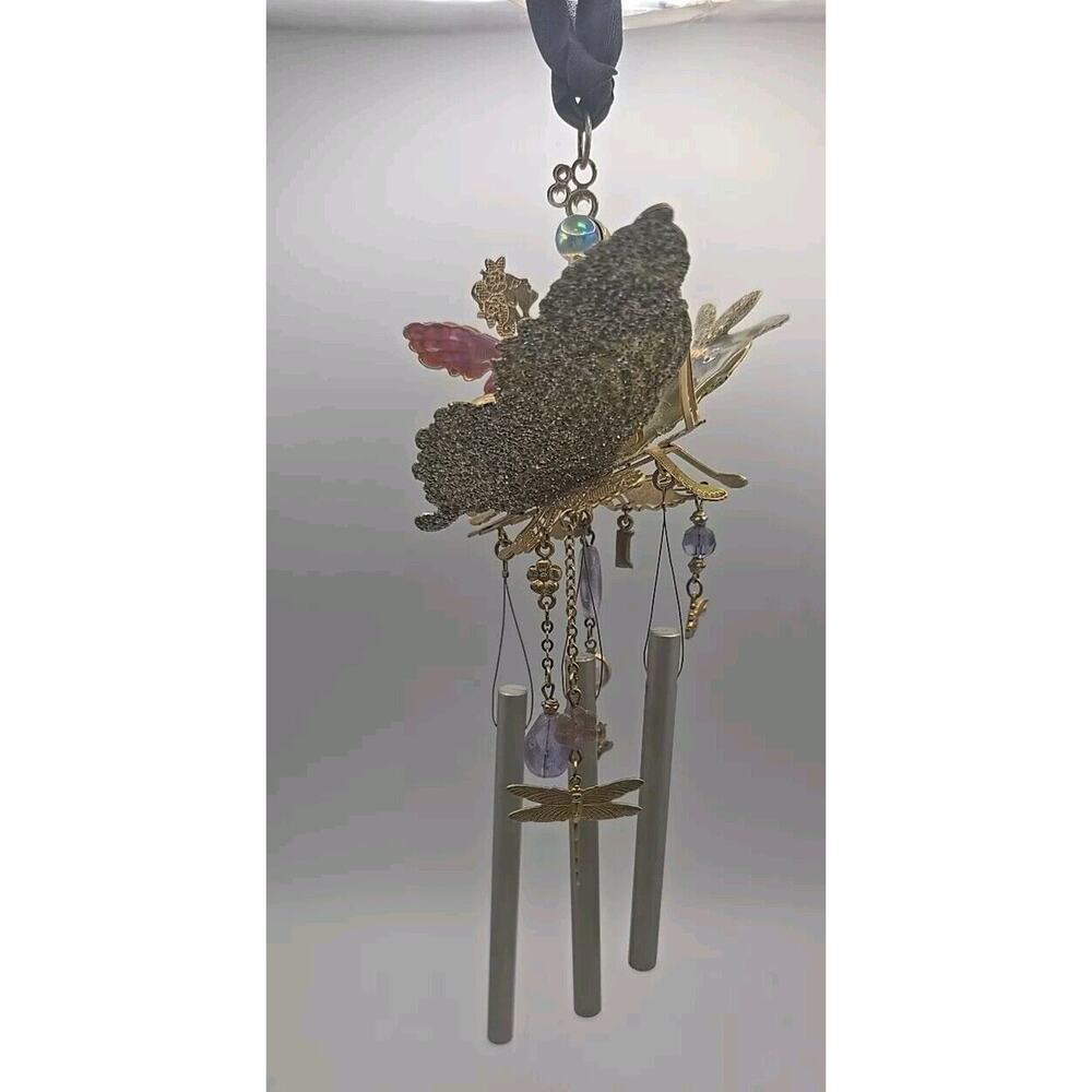 Kirks Folly Rhinestones Enamel Glitter Butterfly Fairy Wind Ornament Chime PB103